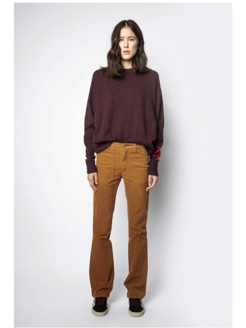 Zadig & Voltaire Pista Velours Cotele Corduroy Bootcut Pants, EU40 US8, Cognac